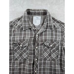 44MM Mens Plaid Western Shirt Small Fit XS Brown White Snap Front Pockets *Read